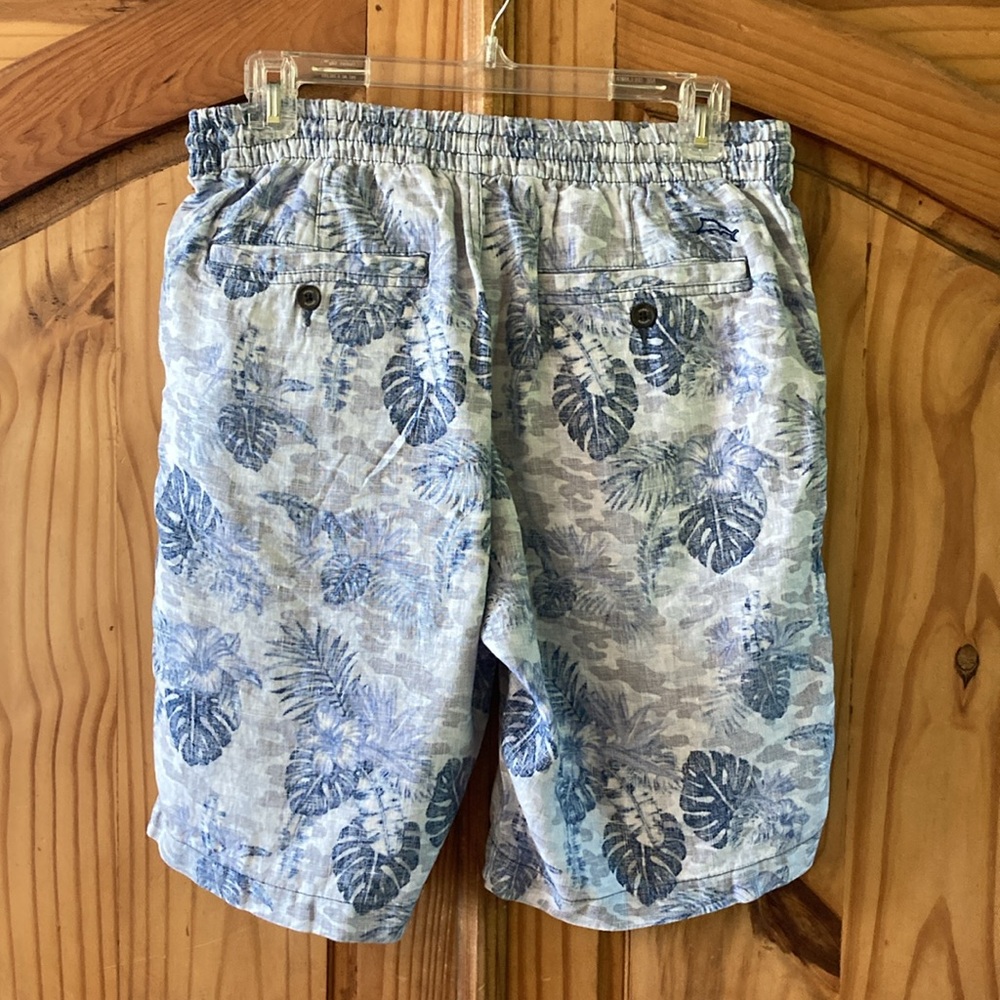 Men's Tommy Bahama blue gray leaf linen blend elastic waist chino shorts size M - Picture 4 of 8